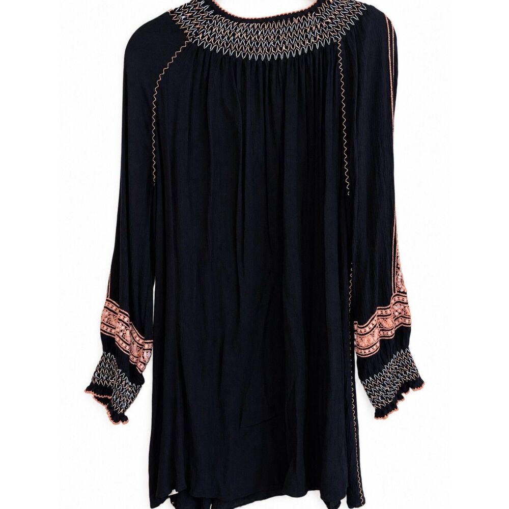 Free People Black Long-Sleeve Embroidered Tunic with Peach Accents - Picture 2 of 10